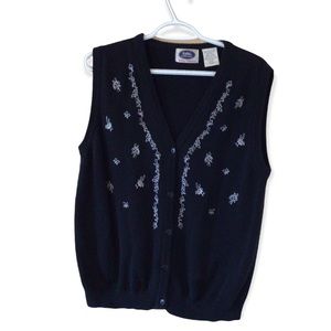 Vintage Tabi grandma sweater vest embroidered floral size large
